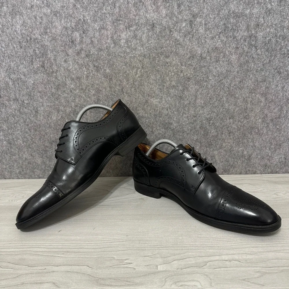 Flag Ltd. Oxford Shoes Mens 9.5 Black Leather Brogue Cap Toe Derby Dress